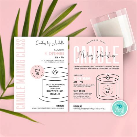 Candle Making Marketing Template Feminine Candle Class Promo Flyer Editable Wax Melts Workshop