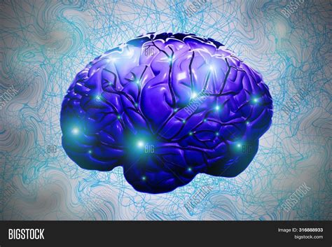 Brain In Blue Tones With Glowing Neurons In A Tangle Of Blue Lines