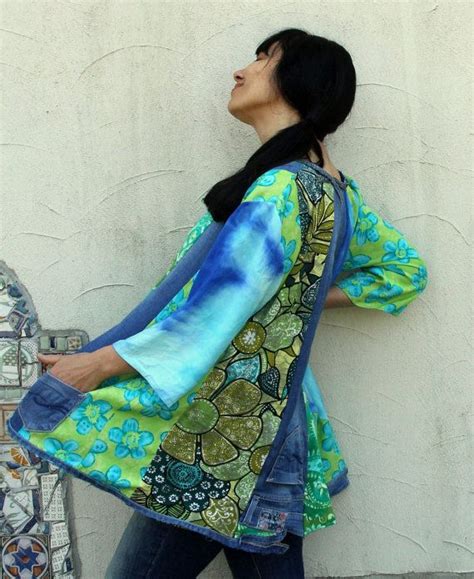 Becky S X Denim And Floral Recycled Dress Tunic Hippie Boho Style