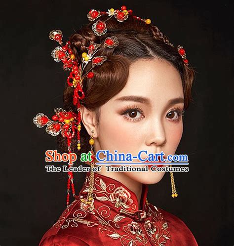 Chinese Traditional Xiuhe Suit Hair Accessories Ancient Handmade Red