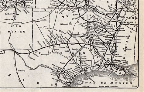 1929 Antique Missouri Pacific Railroad System Map Vintage Railway Map