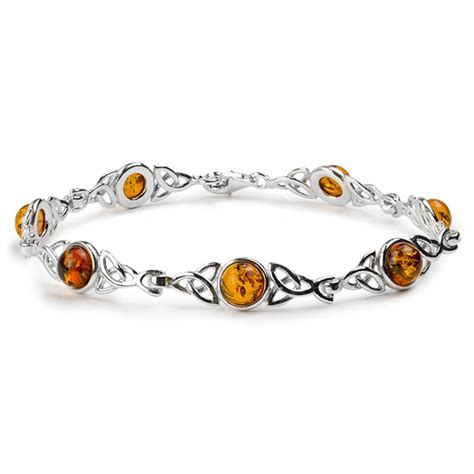 Sterling Silver Amber Celtic Knot Bracelet Length Inches For More