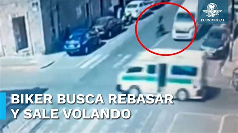 Motociclista Intenta Rebasar Por Carril De Sentido Contrario Y Termina