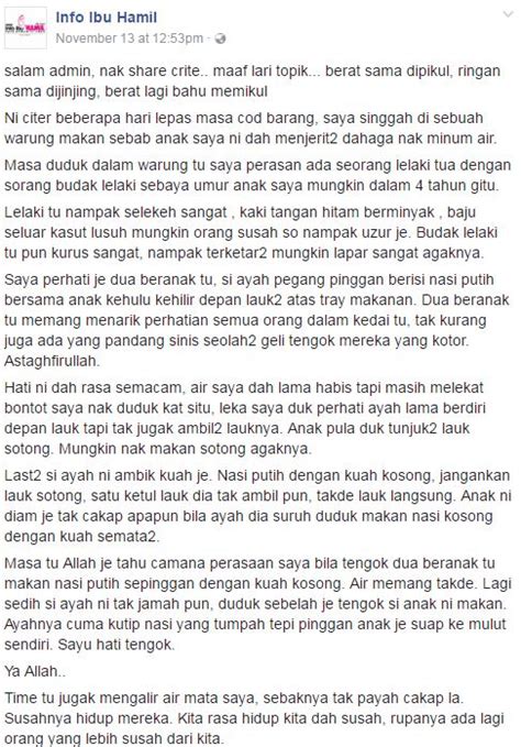 Menangis Tak Tahan Lihat Beranak Makan Nasi Putih Tanpa Lauk