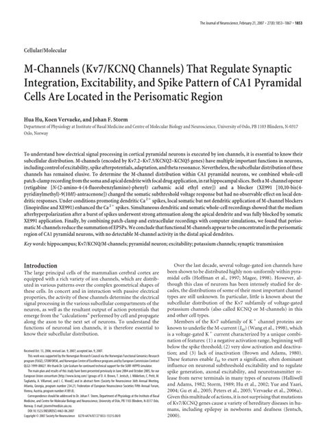 PDF M Channels Kv7 KCNQ Channels That Regulate Synaptic Integration