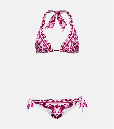 Dolce And Gabbana Majolica Triangle Bikini Red Editorialist