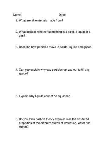 Particle Theory Differentiated Worksheet Bundle Teaching Resources