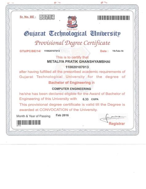 Provisional Degree Certificate