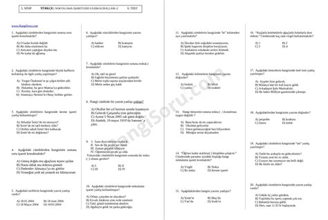 Sinif Yazim Kurallari Ve Noktalama Isaretleri Testi Hangisoru