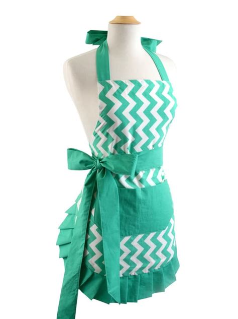 Flirty Aprons Chevron Teal Bow Apron Is Sexy Fun Flattering