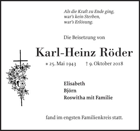 Traueranzeigen Von Karl Heinz R Der Sh Z Trauer