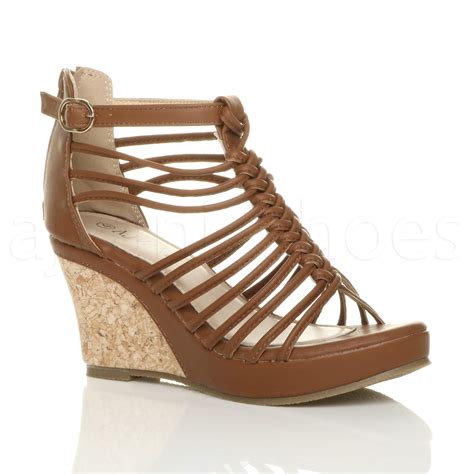 Womens Ladies Strappy Gladiator Platform Summer High Heel Wedge Sandals