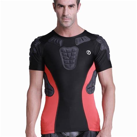 Tuoy Mens Padded Compression Shirt Protective T Shirt Rib Chest