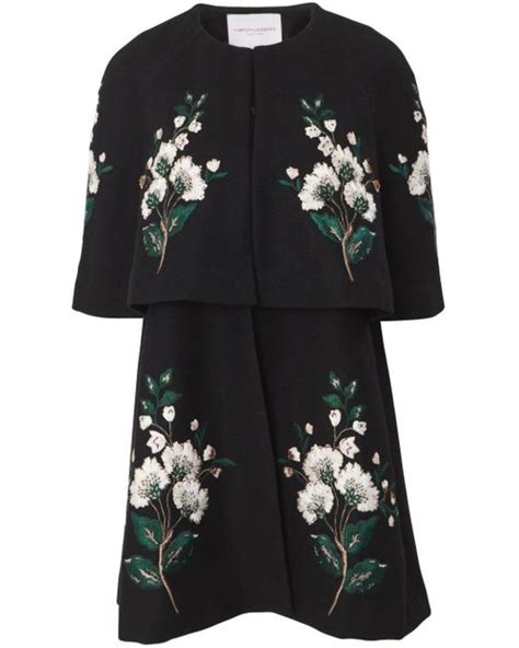 Carolina Herrera Floral Embroidered Wool Cape In Black Lyst