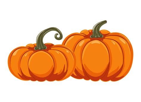 Two Autumn Orange Pumpkins In Cartoon Style Design Element For