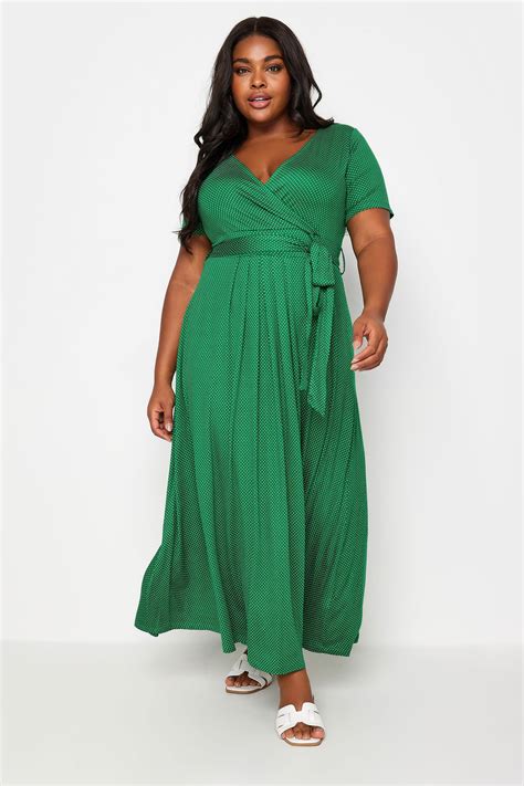 Yours Plus Size Green Dot Print Maxi Wrap Dress Yours Clothing