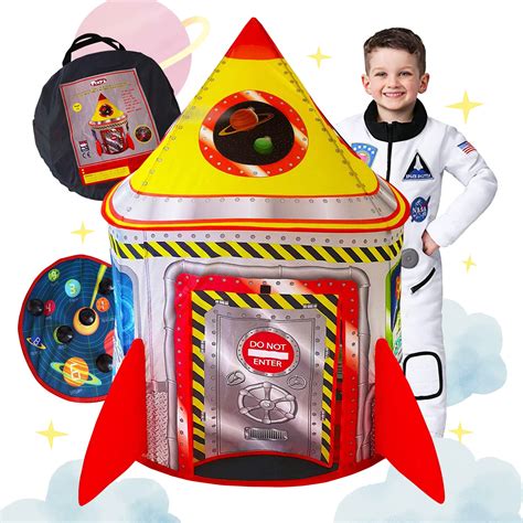 Playz 5 In 1 Rocket Ship Play Tent For Kids With Dart Board Tic Tac