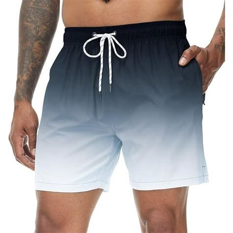 Mens Swim Trunks Gradient Color Quick Dry Beach Shorts With Zipper