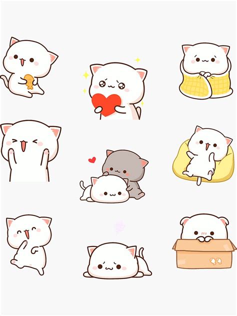 Chibi Cat Set 9 Pieces Line Sticker By Wannabe311 Redbubble