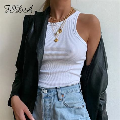 Fsda O Neck Summer Knit Crop Top Sleeveless Women Sexy Basic T Shirt