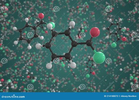 Molecule Of Benzoyl Chloride Ball And Stick Molecular Model Science Related 3d Rendering Stock