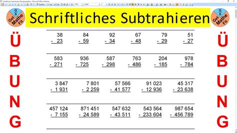 Schriftliches Subtrahieren Bungsaufgaben Mit Bertrag