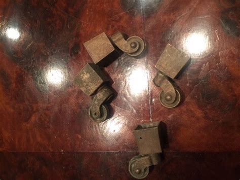 Antique Brass Furniture Castors Trolley Wheels Hardware X4 Vintage Old