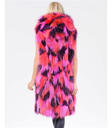 Alina Multi Color Fox Fur Vest With Hood Furhatworld