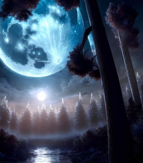 Premium Photo | The Mystical Forest of The Blue Super Full Moon and the ...