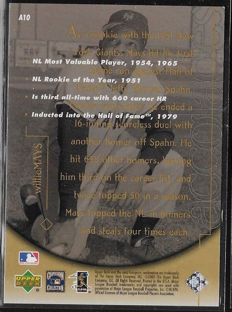 2000 Upper Deck Baseball Hitter S Club Accolades Willie Mays A10 Low