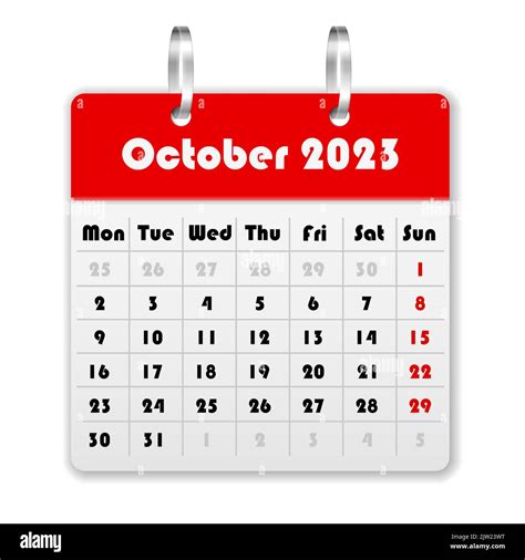 Calendar October 2023 on a white background. Vector illustration Stock ...