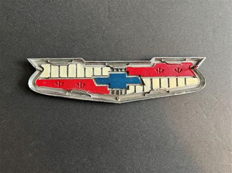 Original Vintage 1956 58 Chevy Hood Emblem Red White Blue Bowtie