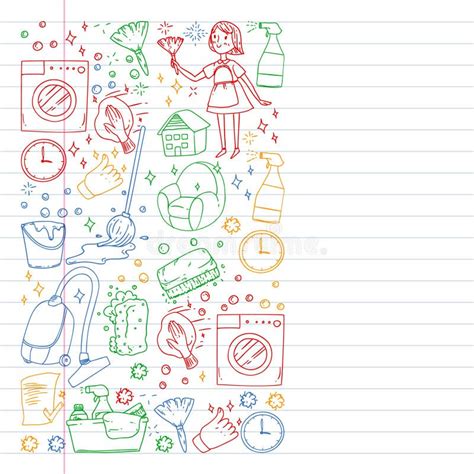 Cleaning Services Company Vector Pattern Drawing In Exercise Book