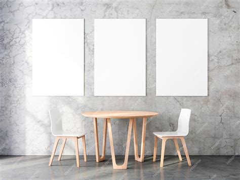 Premium Photo Three Vertical Posters Mockup With Two Wooden Chairs