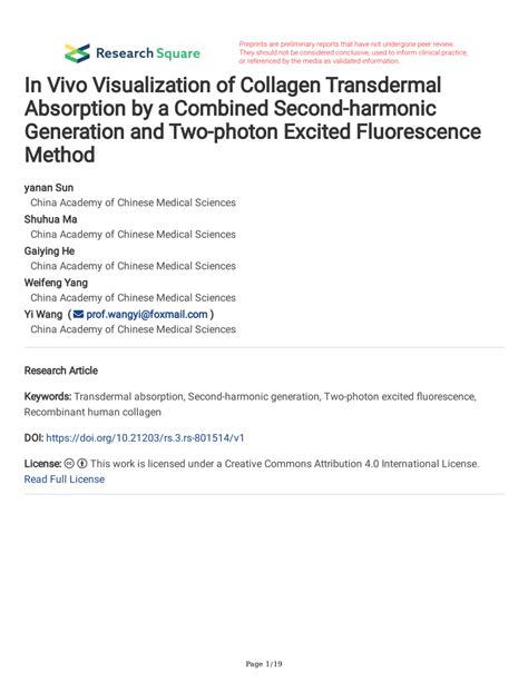 PDF In Vivo Visualization Of Collagen Transdermal Absorption By A