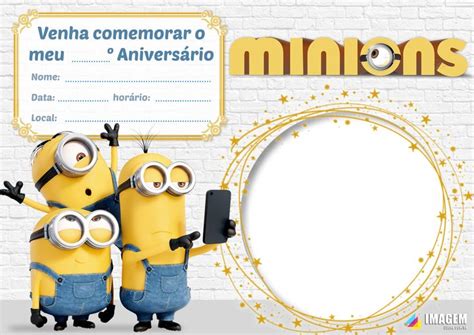 Convite de aniversário infantil Minions para preencher baixe grátis