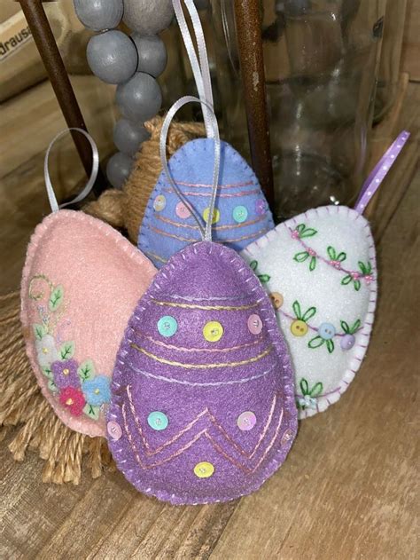 Lavender Felt Easter Ornament With Stripes And Sequin Polkadots Etsy Felt Easter Crafts