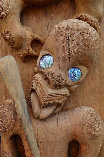 Maori Wood Carving With Paua Shell Eyes By Al Burke Maori New