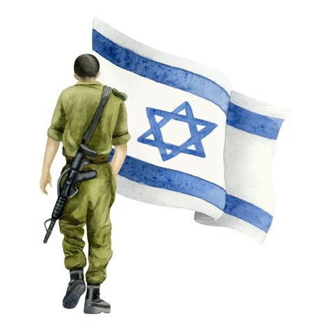 Israel IDF soldier with flag watercolor illustration isolated on white ...