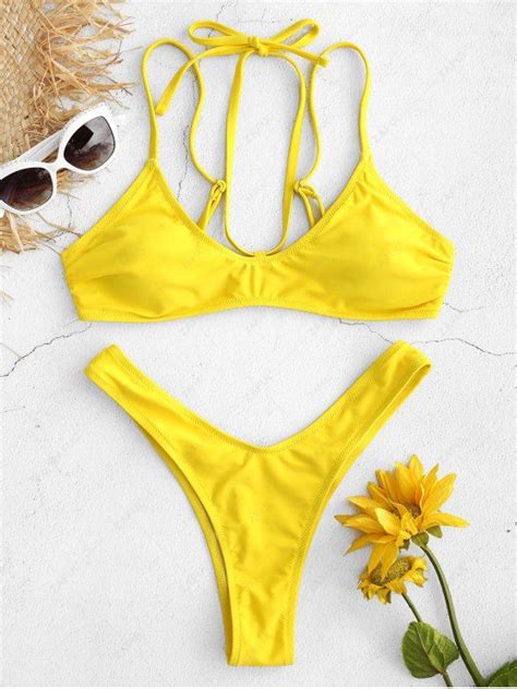 2021 High Cut Thong Bikini Set In Yellow Zaful