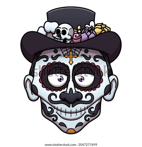 Sugar Skull Man Face Cartoon Vector เวกเตอร์สต็อก ปลอดค่าลิขสิทธิ์