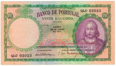 Portuguese Banknote 20 Escudos 1951 Luiz De Menezes