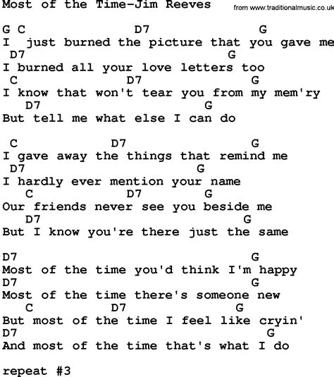 Country Music Most Of The Time Jim Reeves Lyrics And Chords