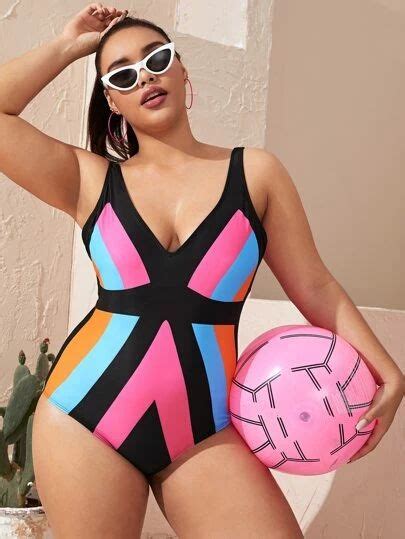 Plus Color Block One Piece Swimsuit One Piece Swimsuit One Piece