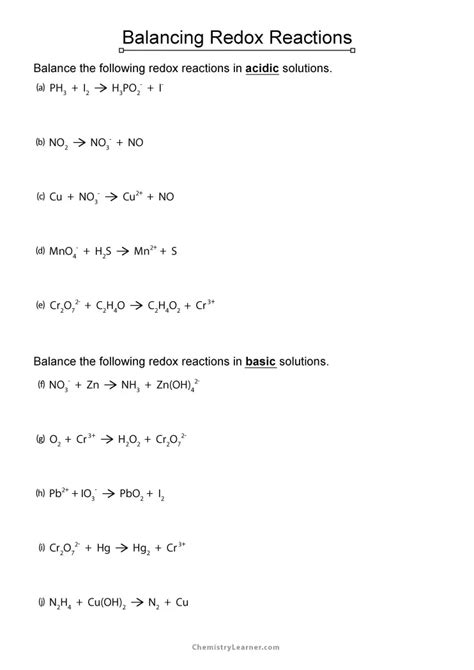 Free Printable Balancing Redox Reactions Worksheets Worksheets Library