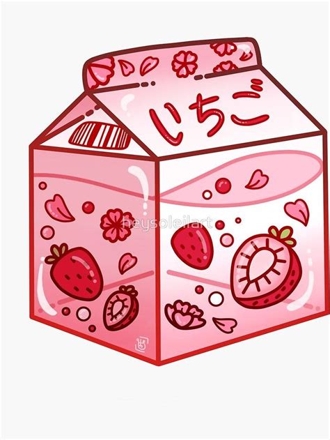 Strawberry Milk Carton Sticker By Heysoleilart Cute Drawings Cute