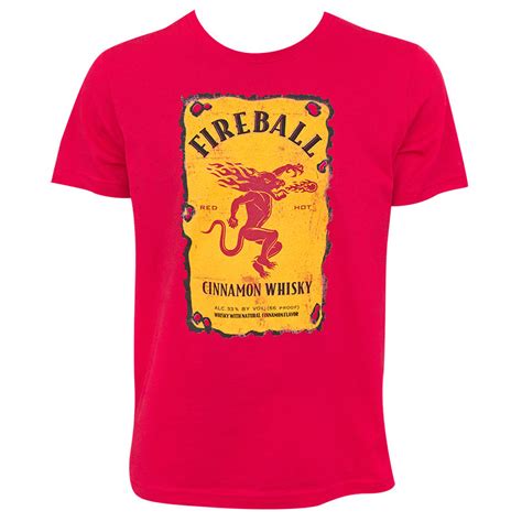 Fireball Men's Red Bottle Label Logo T-Shirt