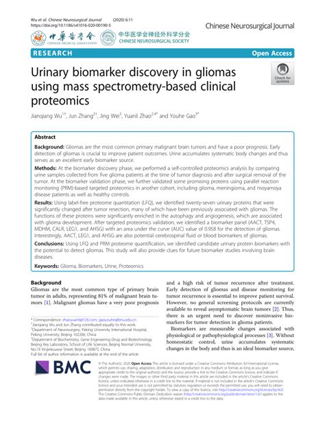 Pdf Urinary Biomarker Discovery In Gliomas Using Mass Spectrometry