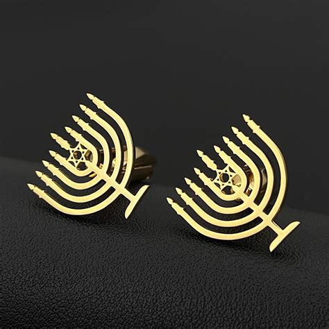 Israel Jewish Classic Menorah Cufflinks 9 Candlestick Shirt Clip