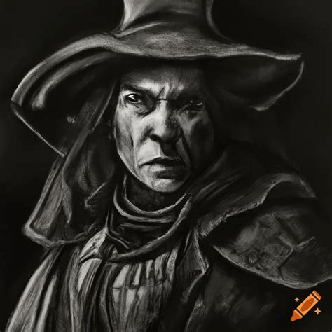 Witch Hunter Captain Sketched In High Contrast Charcoal Art On Craiyon